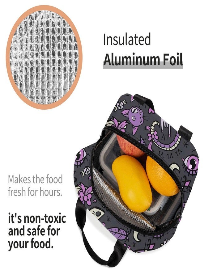 Funacola Magic Goth Spooky Gray Purple Black Lunch Box Reusable Halloween Lunch Bag Witch Insulated Meal Bags Food Container For Boys Girls Men Women Kids School Work Travel Picnic - Image 4